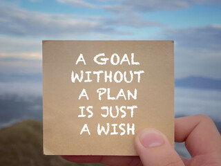 Wall Mural - Motivational and inspirational wording. A Goal Without A Plan Is Just A Wish written on a notepad. With blurred styled background.