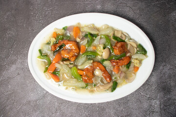 Prawn Vegetables served in dish isolated on background top view of bangladesh food