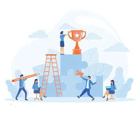 Wall Mural - Business team concept, People working on their role, Symbol of successes of teamwork, cooperation and partnership. flat vector modern illustration