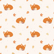 Seamless pattern with childish autumn plants twigs leaves. Cute illustration for child textiles, design.