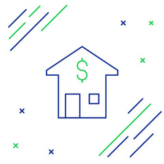 Wall Mural - Line House with dollar symbol icon isolated on white background. Home and money. Real estate concept. Colorful outline concept. Vector