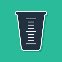 Sticker - Blue Measuring cup to measure dry and liquid food icon isolated on green background. Plastic graduated beaker with handle. Vector