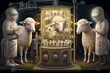 Illustration showing the process of cloning Dolly the sheep. Generative AI