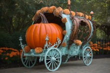 Whimsical Pumpkin Carriage That Cinderella Rides In. Generative AI