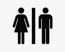 Bathroom Sign Icon Restroom Toilet Gender Boy Girl Man Woman Male Female Separate Public Washroom Sex Stick Figure Men Women Black Shape Vector Symbol