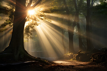 Wall Mural - sun rays in the forest