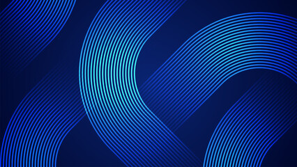 Poster - Simple dark blue abstract background with lines in a curved style geometric style as the main element.