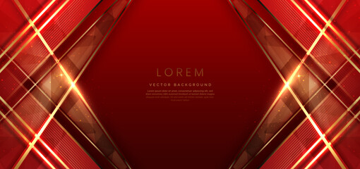 Wall Mural - Abstract elegant red background with golden line and lighting effect. Luxury template award design.