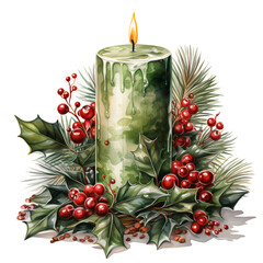 Wall Mural - christmas candle and holly