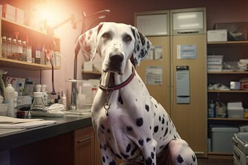 Wall Mural - cute dog in modern vet clinic, ai generated. 