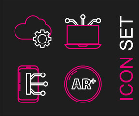 Poster - Set line Ar, augmented reality, Smartphone, mobile phone, Laptop and Cloud technology data transfer and storage icon. Vector