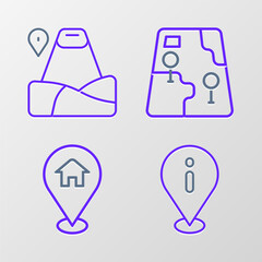 Sticker - Set line Location with information, house, City map navigation and mountain icon. Vector