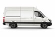 © Hollis - Side view of a roomy cargo van on a white backdrop. Generative AI