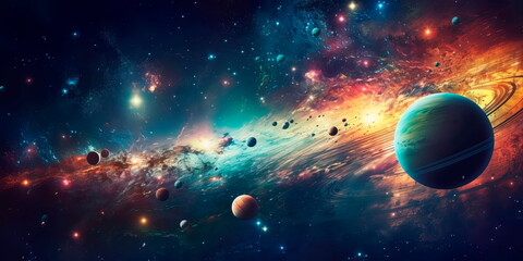 planets, stars and galaxies in outer space showing the beauty of space exploration.