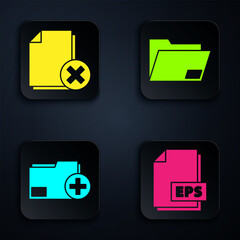 Poster - Set EPS file document, Delete file document, Add new folder and Document folder. Black square button. Vector