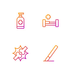 Poster - Set line Surgery scalpel, Joint pain, knee pain, Antibacterial soap and Hospital bed. Gradient color icons. Vector