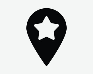 Wall Mural - Location Pin Star Icon Favourite Saved Place Destination Map GPS Navigation Direction Position Travel Trip Point Mark Button Black Vector Symbol Sign