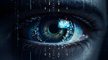 Close Up On Hacker Eye  , Cyber Security, Tech Layout, Glow, Dark 