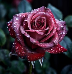 Sticker - purple red rose with water drops