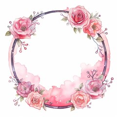 Sticker - A circle frame with pink roses.