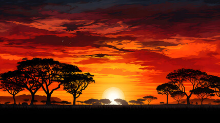Wall Mural - sunset in the forest, sunset over the river
