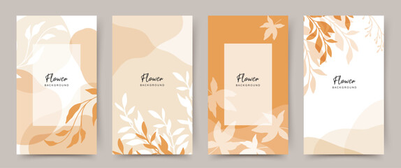 Autumn abstract floral universal backgrounds. Vector illustration for wedding invitation, greeting card, sale banner, poster, advertisement, business card, cover, brochure, social media post and story