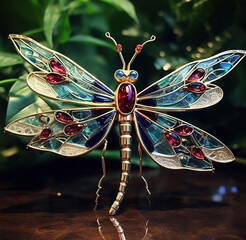 Wall Mural - A dragonfly made of beautiful gemstones. Insect. Decorations. Illustration, Generative AI.