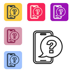 Poster - Black line Telephone 24 hours support icon isolated on white background. All-day customer support call-center. Full time call services. Set icons in color square buttons. Vector