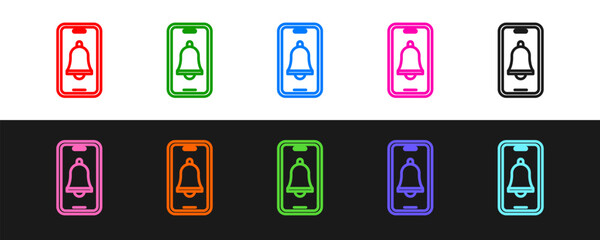 Poster - Set line Emergency mobile phone call to hospital icon isolated on black and white background. Vector