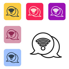Poster - Black line Wi-Fi wireless internet network symbol icon isolated on white background. Set icons in color square buttons. Vector