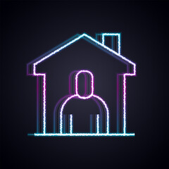 Poster - Glowing neon line Shelter for homeless icon isolated on black background. Emergency housing, temporary residence for people, bums and beggars without home. Vector