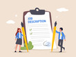 Job description concept. Qualification and requirement for job position, working scope document, duty and responsibility for employment, business people employer writing job description document.