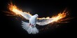 AI generated Flying white dove with fire effect on dark background. Symbol of peace.