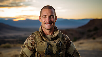 Portrait of american male soldier looking at camera.