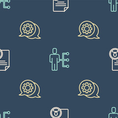 Poster - Set line Resume, Speech bubble chat and User of man in business suit on seamless pattern. Vector