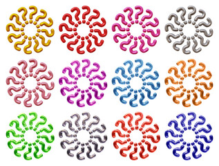 Poster - Set of question mark symbol design. Ask icon or sign shape isolated on transparent background in 3d rendering.