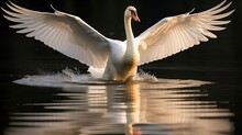 Swan Gracefully Gliding On Mirrored Water
