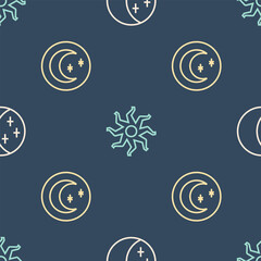 Wall Mural - Set line Eclipse of the sun, Moon and stars and Sun on seamless pattern. Vector