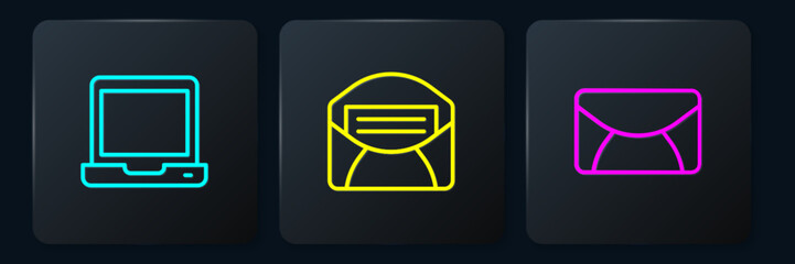 Poster - Set line Laptop, Mail and e-mail and . Black square button. Vector