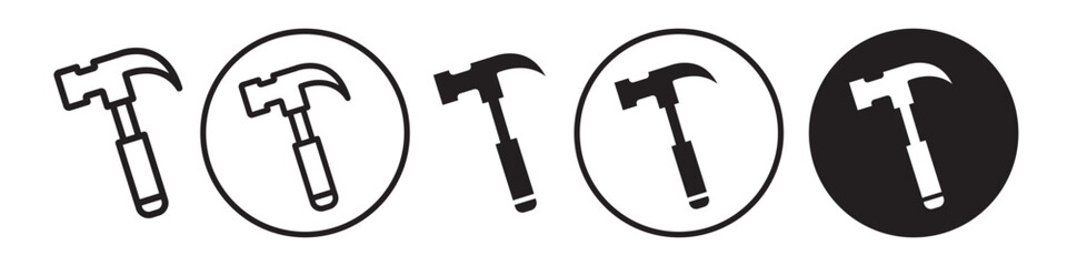 Poster - Hammer Icon. Industry worker metal tool for fixing object or to insert screw in home wall. Symbol of renovation mechanical utility. Vector set of carpentry workshop work equipment to repair hardware