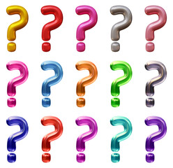 Poster - Set of question mark symbol design. Ask icon or sign shape isolated on transparent background in 3d rendering.