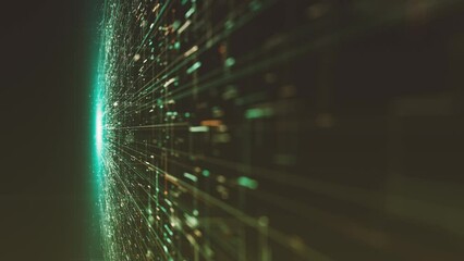 Poster - Hitech Space Scifi Network Landcape Background/ 4k animation of an abstract digital data business technology landscape including connected lines and numbers with depth of field shifting