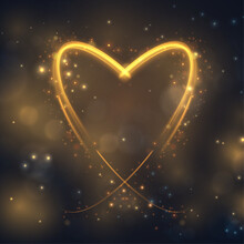 Glittering Golden Frame In The Shape Of A Heart With Shimmering Light Effects. Design Element For Valentine's Day. Vector