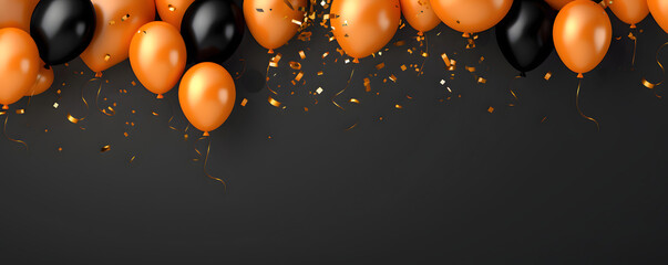 Canvas Print - Festive orange and black balloons background banner for Halloween - celebration theme