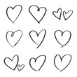 Hearts icon in hand drawn style. Handmade painted heart vector illustration on isolated background. Love doodle sign business concept.