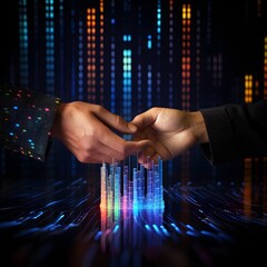 hand with code background