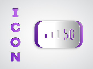 Aufkleber - Paper cut 5G new wireless internet wifi connection icon isolated on grey background. Global network high speed connection data rate technology. Paper art style. Vector