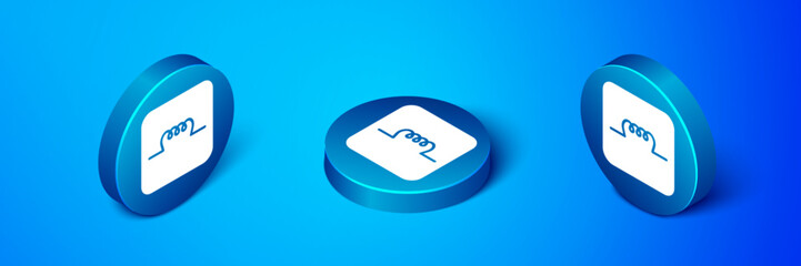 Poster - Isometric Inductor in electronic circuit icon isolated on blue background. Blue circle button. Vector