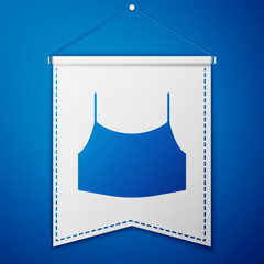 Wall Mural - Blue Female crop top icon isolated on blue background. Undershirt. White pennant template. Vector