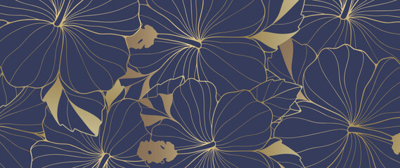 Blue luxury floral background with golden flowers. Background for decor, wallpapers, covers, postcards and presentations.